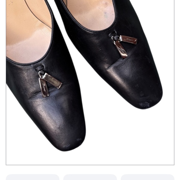 Vintage Salvatore Ferragamo Black Leather Heels Pumps Metallic heel 9 1/2 2A - Picture 4 of 13